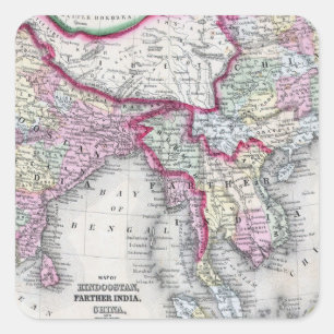 Mitchell karta Indien, Tibet, china & SE Asien Fyrkantigt Klistermärke