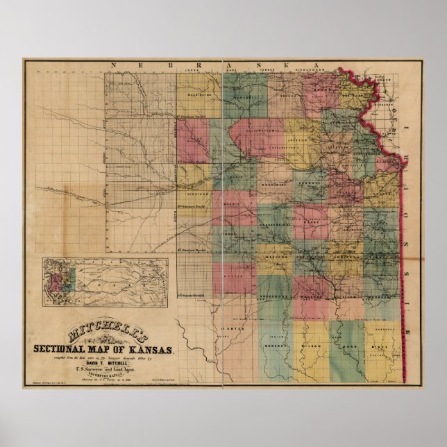 Mitchell's Sectional Karta of Kansas (1859) Poster (Framsidan)