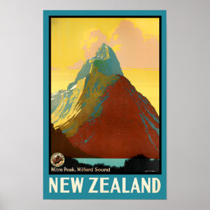 Miter Peak Nya Zeeland vintage resor Poster