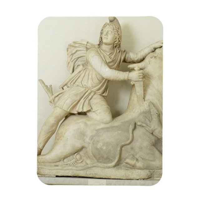 Mithras Sacrificing the Bull, Marble relief, Roman Magnet (Vertikal)