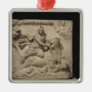 Mithras som offrar tjuren, 2nd-3rd århundrade julgransprydnad metall