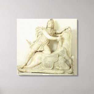 Mithras som offrar tjuren, marmorlättnad, romare canvastryck