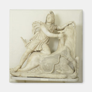 Mithras som offrar tjuren, marmorlättnad, romare magnet