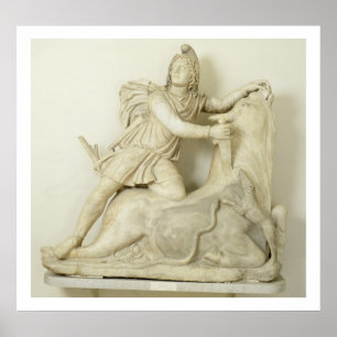 Mithras som offrar tjuren, marmorlättnad, romare poster