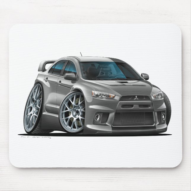 Mitsubishi Evo grå färgbil Musmatta (Framsidan)