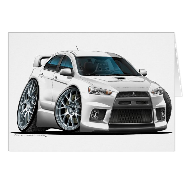 Mitsubishi Evo White Car Hälsningskort (Framsidan Horizontal)