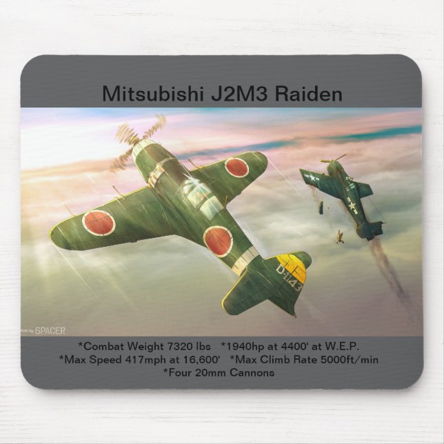 Mitsubishi J2M3 Raiden airplane mousepad Musmatta (Framsidan)