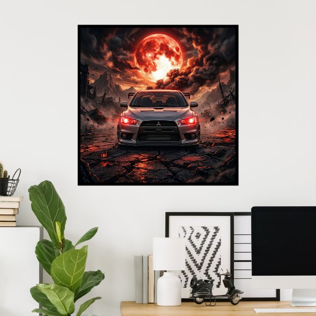 Mitsubishi Lancer Evo 10 Under en blodröd måne Poster (Hemmakontoret)