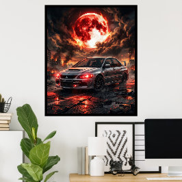 Mitsubishi Lancer Evo 9 Under The Crimson Moon Poster