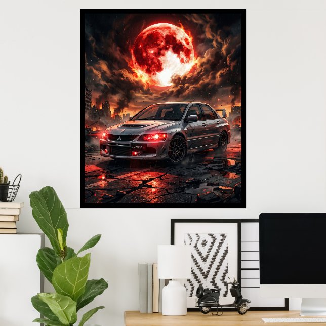 Mitsubishi Lancer Evo 9 Under The Crimson Moon Poster (Hemmakontoret)