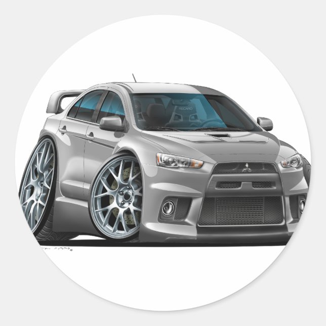 Mitsubishi Silver Car Runt Klistermärke (Framsida)