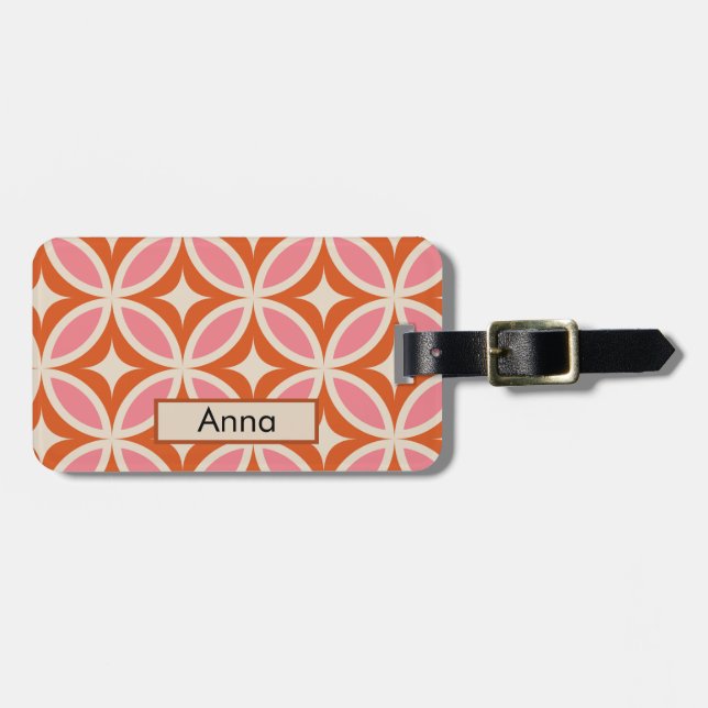 Mitt 1900-tal modern geometrisk rosa orange Monogr Bagagebricka (Horisontell Framsida)