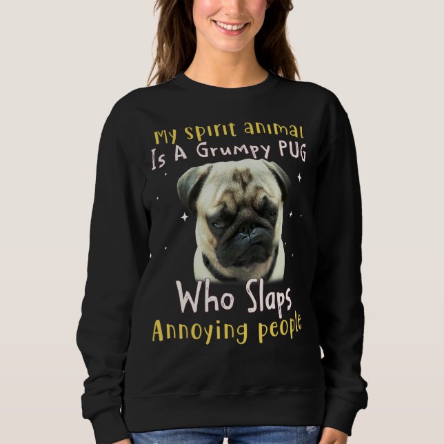 Mitt andliga djur är en grumpy Pug Pug T Shirt (Framsida)
