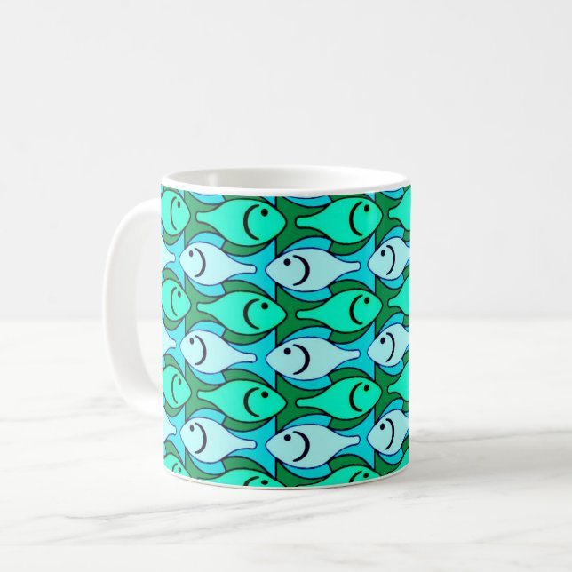 Mitt--Århundrade modern fisk, jadegrönt och aqua Kaffemugg (Framsida vänster)
