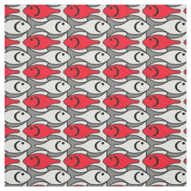 Mitt--Århundrade modern fisk, rött och grå Tyg (Provkarta)