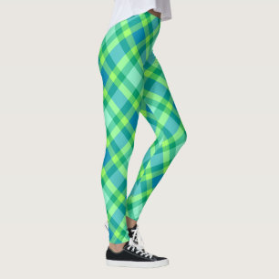 Mitt--Århundrade modern pläd - Jadegrönt och bl Leggings
