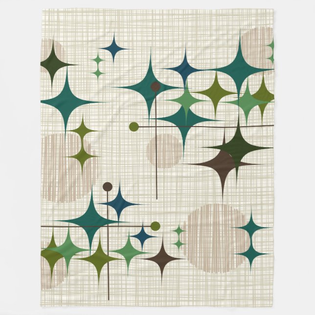 Mitt- århundrade moderna Starbursts och jordklot Fleecefilt (Framsidan)