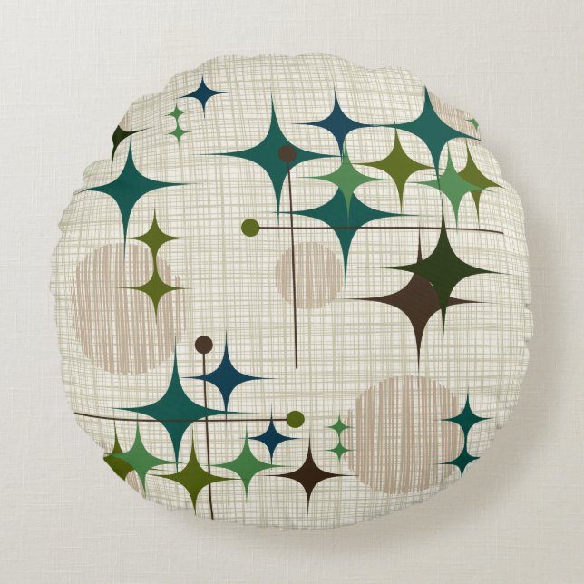 Mitt- århundrade moderna Starbursts och jordklot Rund Kudde (Framsidan)