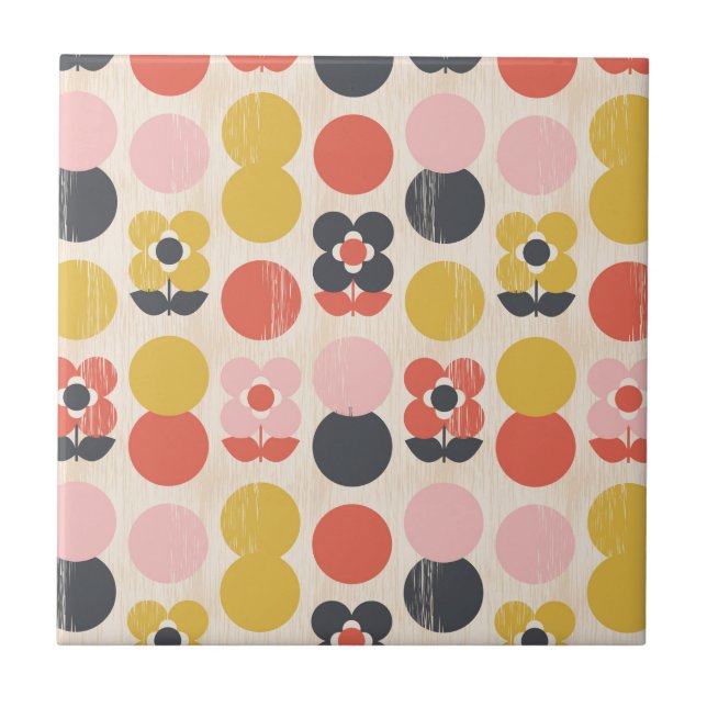 Mitt--Århundrade modernt blommamönster Kakelplatta (Framsidan)