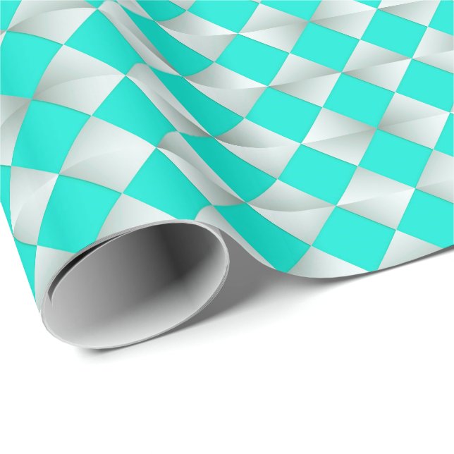 Mitt--Århundrade satängdiamanter - silver och aqua Presentpapper (Rullad Hörn)