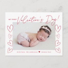 Mitt första Alla hjärtans dag Red Script Photo Helg Vykort