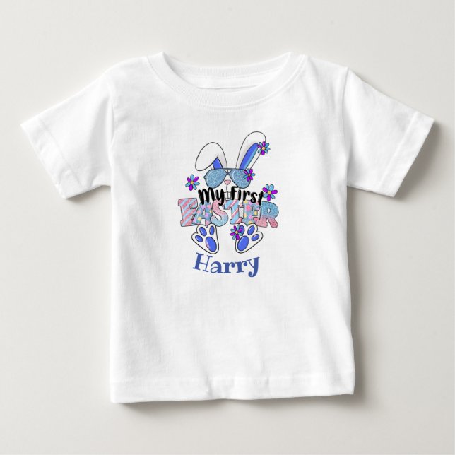 Mitt första anpassade i Påsk Cute Blue Bunny T Shirt (Framsida)