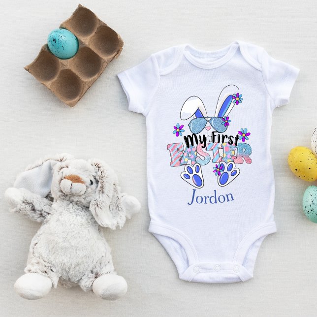 Mitt första Anpassade i Påsk Cute Blue Bunny T Shirt (Skapare uppladdad)