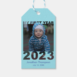 Mitt första år 2023: Modern Baby-fotoblå Presentetikett