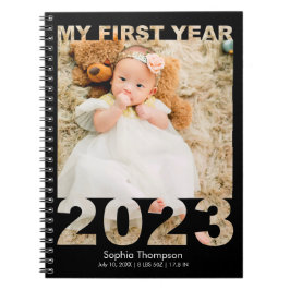 Mitt första år 2023 Modern Baby-fotosvart Anteckningsbok