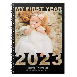 Mitt första år 2023 Modern Baby-fotosvart Anteckningsbok
