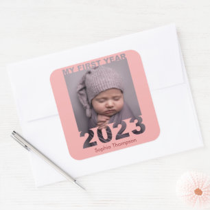 Mitt första år 2023: Modern klippning av fotoporal Fyrkantigt Klistermärke