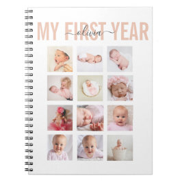 Mitt första år Baby Namn 12 Fotokollage Anteckningsbok