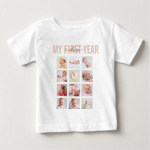 Mitt första år Baby Namn 12 Fotokollage T Shirt