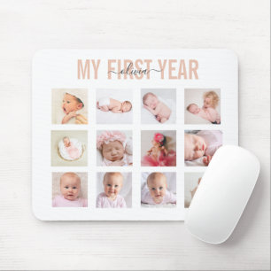 Mitt första år Babyflicka 12 Foto Collage Musmatta