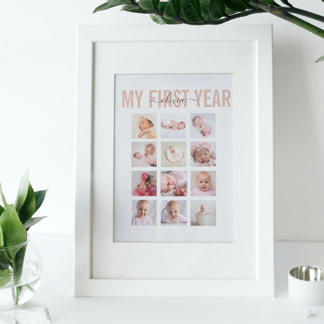 Mitt första år Babynamn 12 Fotokollage Poster (Skapare uppladdad)