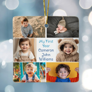 Mitt första år Pojke Photo Collage Cute 2 Side Julgransprydnad Keramik