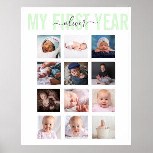 Mitt Första Året Baby Namn 12 Foto Collage Affisch