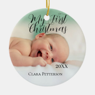 Mitt första foto från jul baby lägger till namn i  julgransprydnad keramik