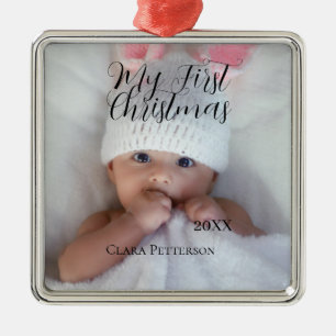 Mitt första foto från jul baby lägger till namn i  julgransprydnad metall