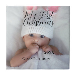 Mitt första foto från jul baby lägger till namn i  kakelplatta