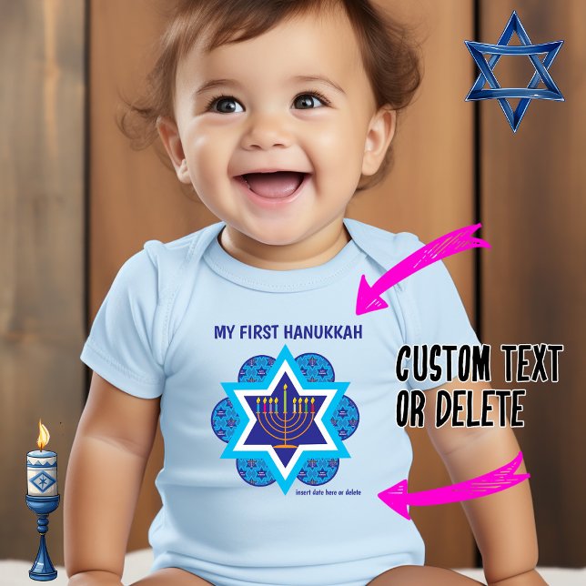 Mitt första Hanukkah-blått - anpassade T Shirt (My [ custom ] Hannukkah - blue onesie)