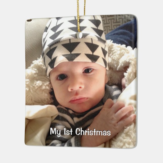 Mitt första julblå lilla DOTS Pojke-foto Julgransprydnad Keramik (Vänster)