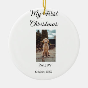 Mitt första julfoto för att lägga till namn hund-k julgransprydnad keramik