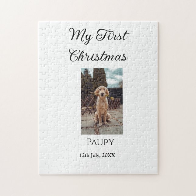 Mitt första julfoto för att lägga till namn hund-k pussel (Vertikal)