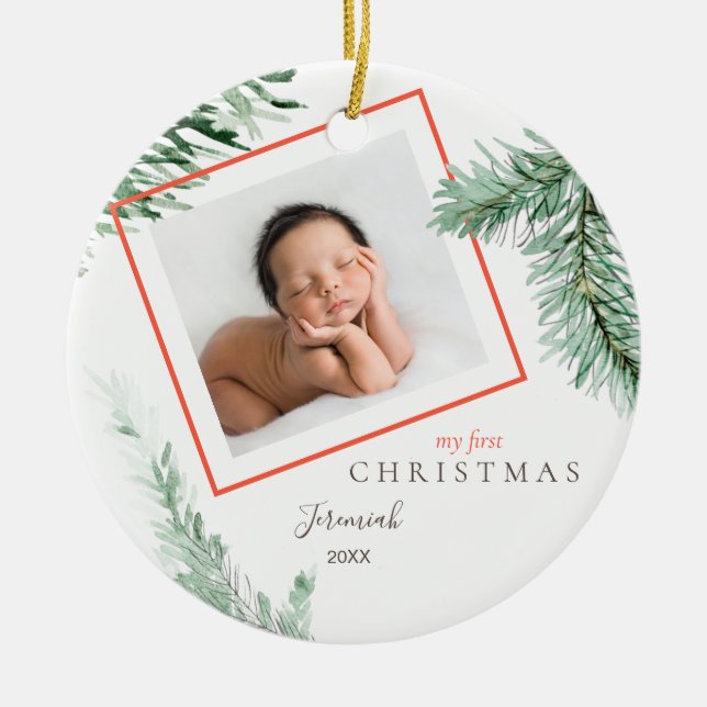 Mitt första julfoto för barn julgransprydnad keramik (Framsidan)