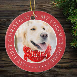 Mitt första julfoto hemma - Modern Pet Photo Julgransprydnad Keramik<br><div class="desc">Den här enkla och klassiska designen består av serif-typografi och lägger till ett anpassningsbar-foto. "Min första jul i mitt eviga hem" omger fotot på anpassningsbarna.</div>