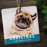 Mitt första julfoto hemma - Modern Pet Photo Julgransprydnad Keramik<br><div class="desc">Denna enkla och moderna design består av modern,  enkel,  lekfull skripttypografi. Lägg till ett foto av anpassningsbarnas husdjur.</div>