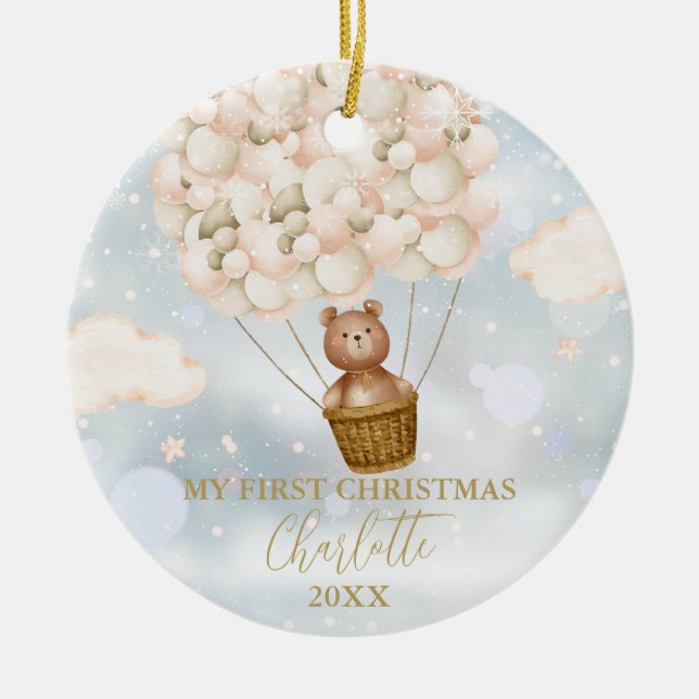 Mitt första julfoto Nalle Guld Balloons Photo Julgransprydnad Keramik (Framsidan)