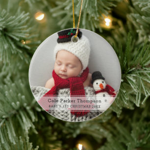 Mitt första julfoto Vita Rand Anpassningsbar Baby Julgransprydnad Keramik