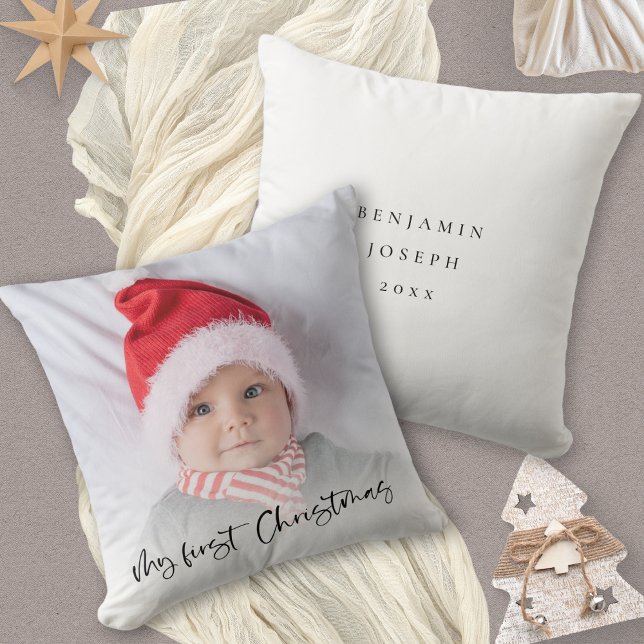 Mitt första julskript Baby Photo Namn-år Kudde (Front and back view)